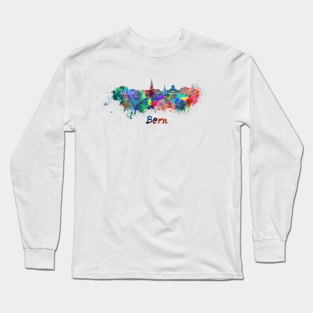 Bern skyline in watercolor Long Sleeve T-Shirt by PaulrommerArt
